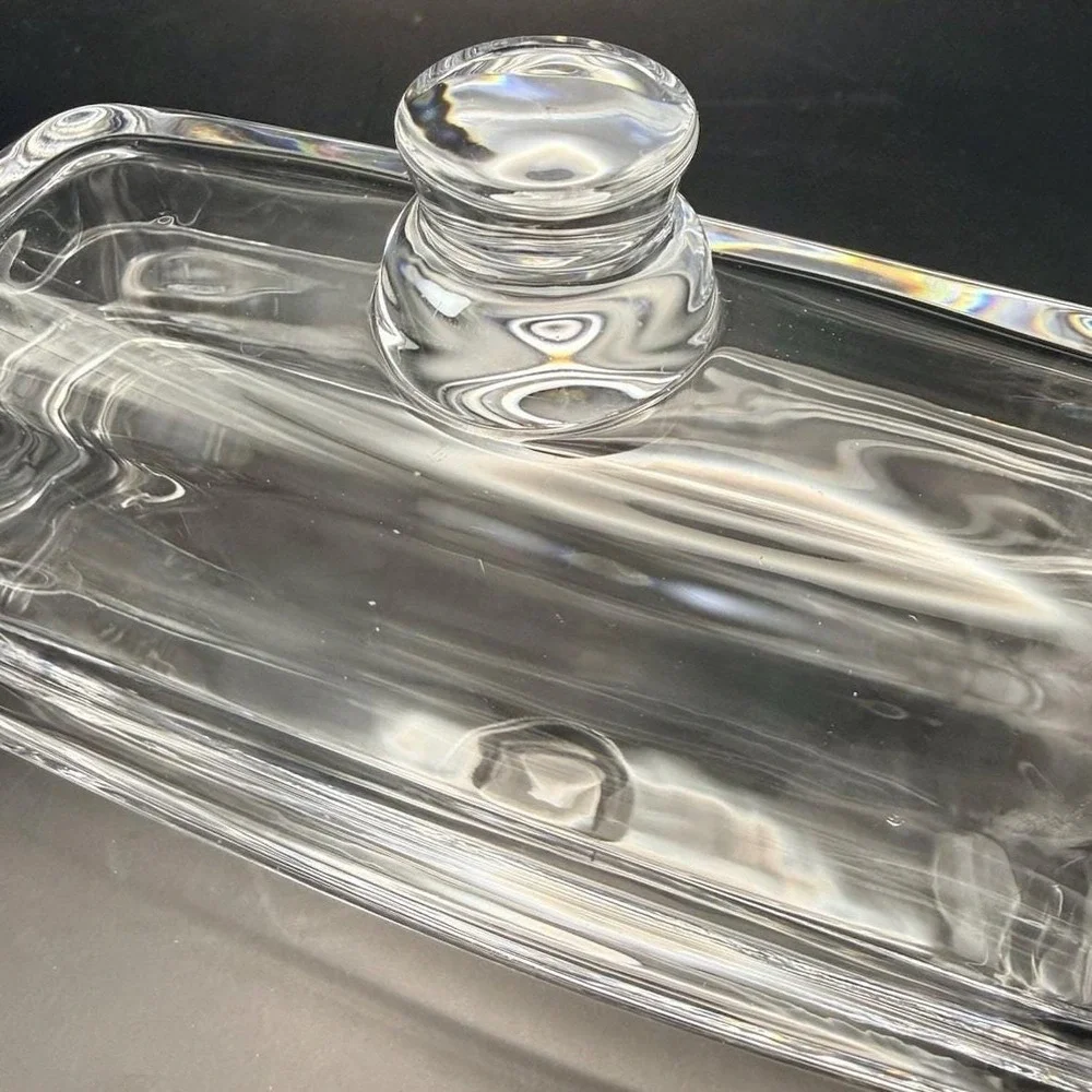 Vintage Clear Glass Butter Dish w Lid Rectangular‎ Covered Butter Keeper